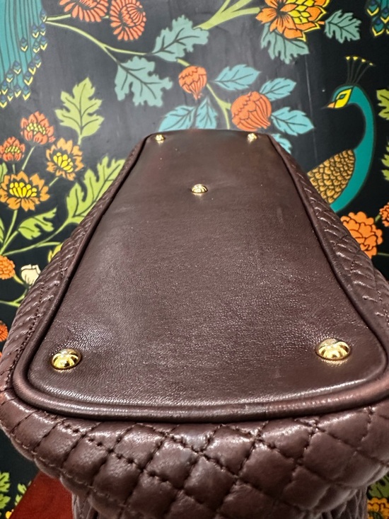 Vintage 1980s Bally Brown Lambskin Quilted Tassel Satchel Top Handle w/ D-Rings - Picture 11 of 14